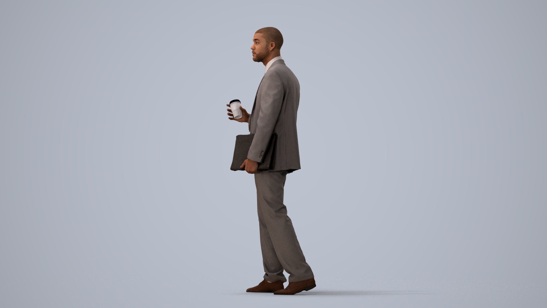 photogrammetry 3D man business, realistic human model archviz FBX, three-quarter view render