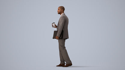 photogrammetry 3D man business, realistic human model archviz FBX, three-quarter view render