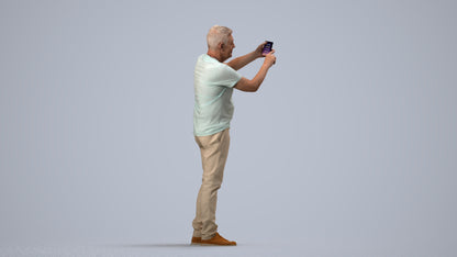 3D human model senior man casual standing, photogrammetry scanned person for archviz, side view render