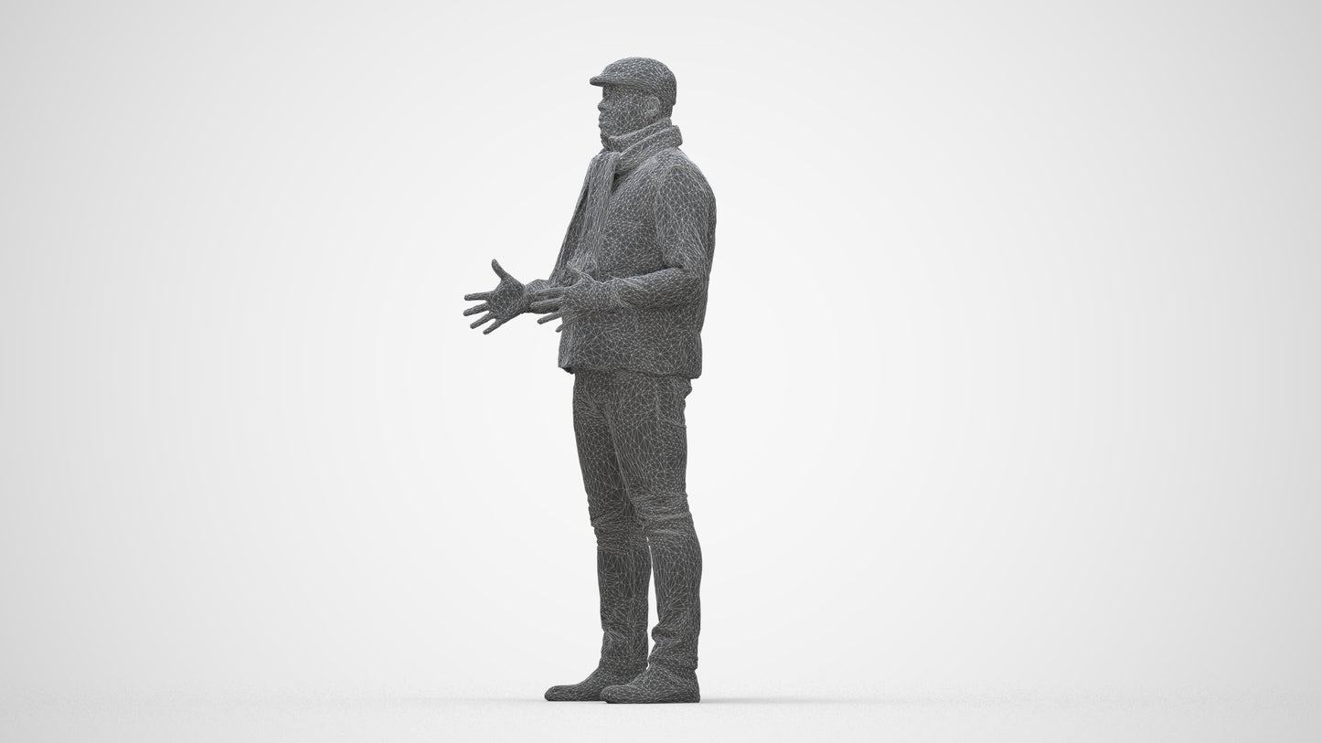 realistic 3D man casual standing, scanned archviz people for Blender and 3ds Max, wireframe back view