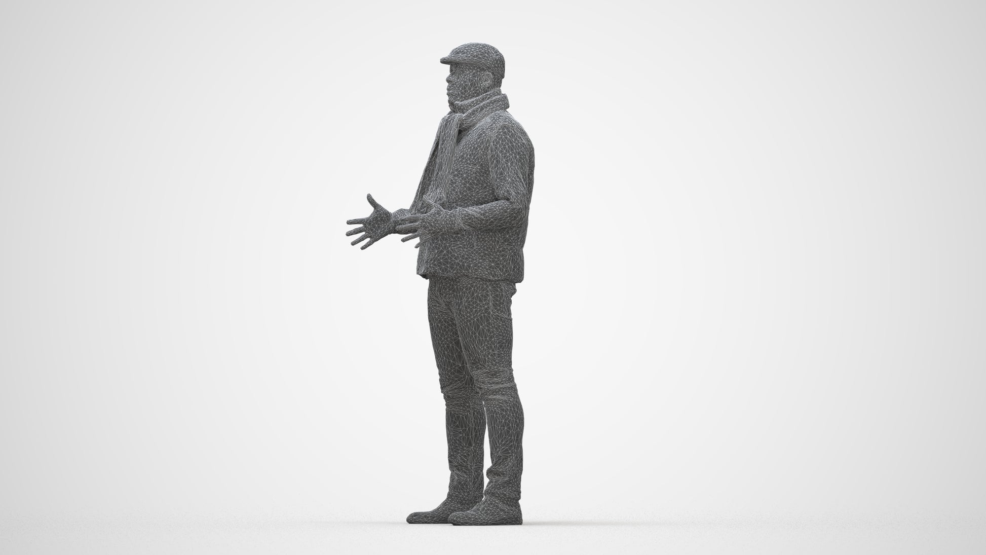 realistic 3D man casual standing, scanned archviz people for Blender and 3ds Max, wireframe back view