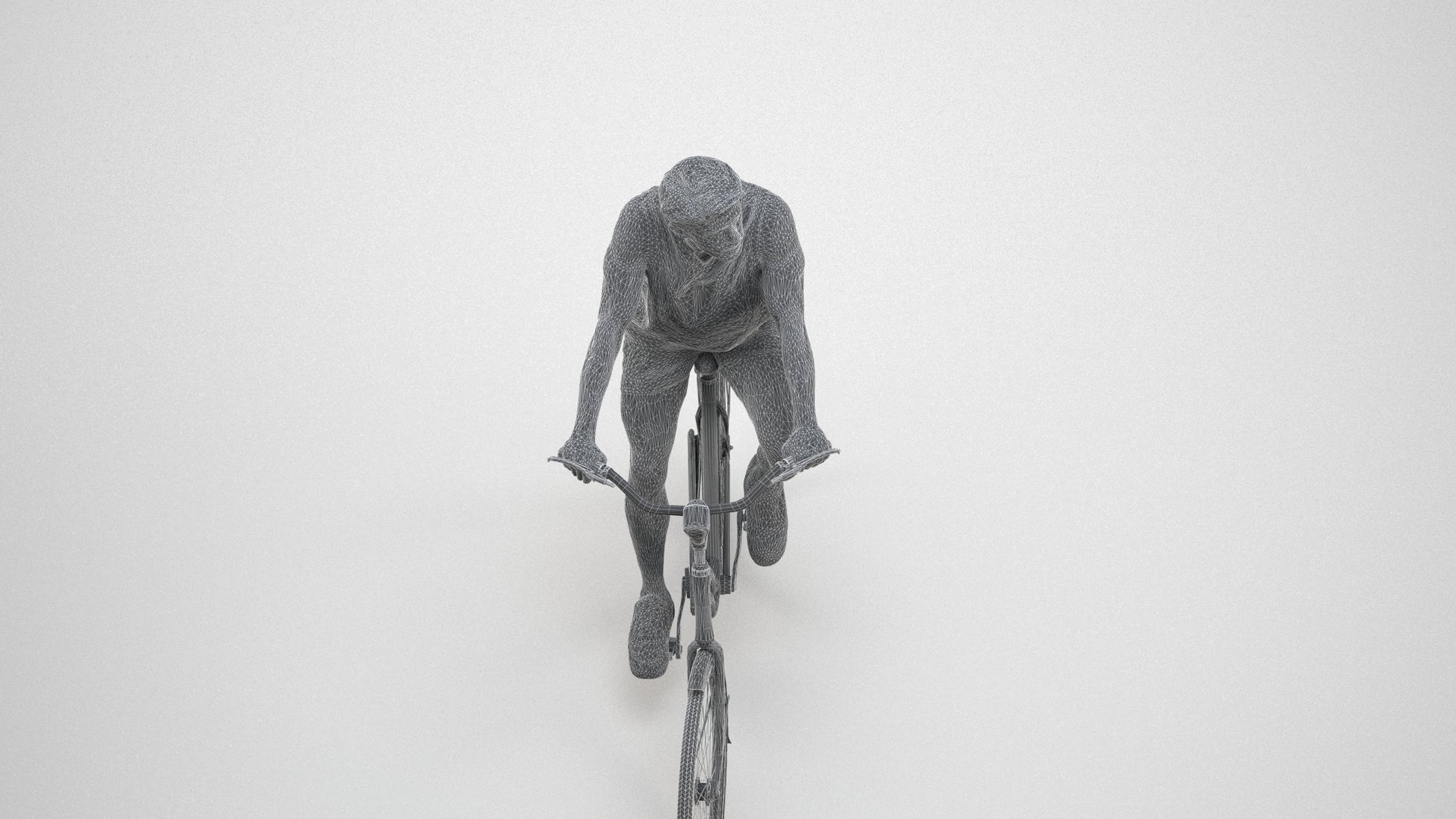 3D scanned man cycling, photorealistic archviz people for Enscape and SketchUp, wireframe three-quarter view