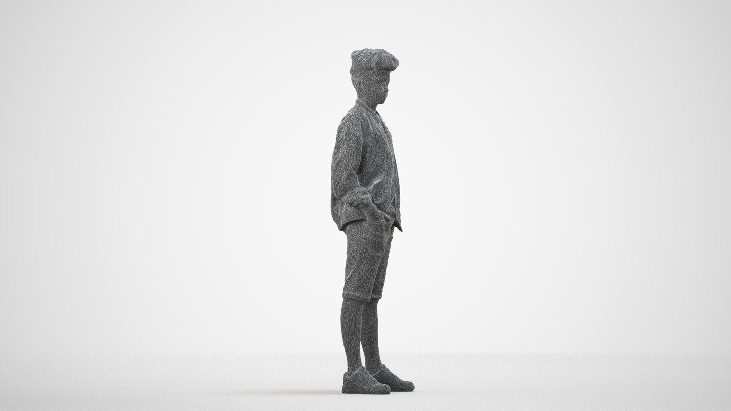 scanned 3D boy casual kids, photogrammetry people for Enscape and V-Ray, wireframe side view