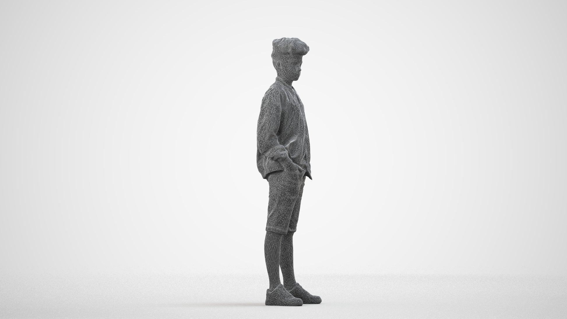 scanned 3D boy casual kids, photogrammetry people for Enscape and V-Ray, wireframe side view
