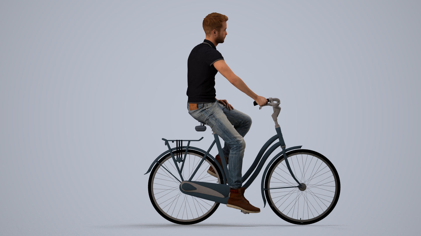 realistic 3D people man casual cycling, render-ready for V-Ray and Corona, FBX OBJ, side view render