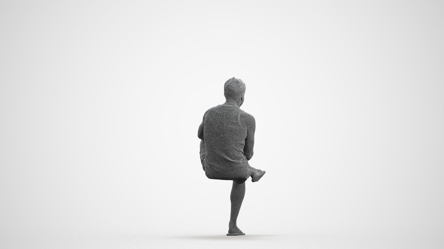 3D people model man casual sitting, scanned human for 3ds Max rendering, wireframe front view
