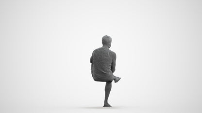 3D people model man casual sitting, scanned human for 3ds Max rendering, wireframe front view