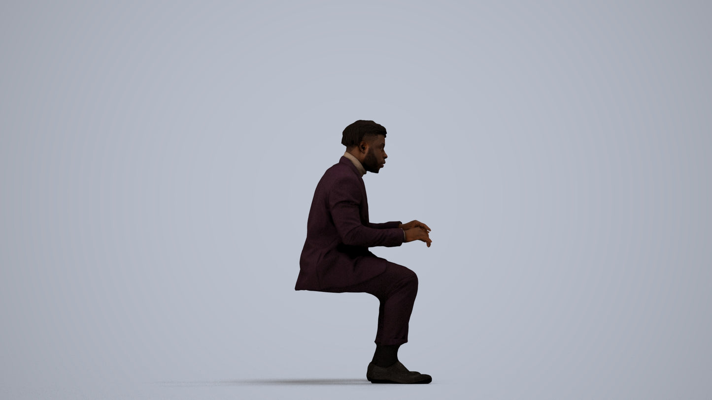 3D people model man business, scanned human for 3ds Max rendering, side view render