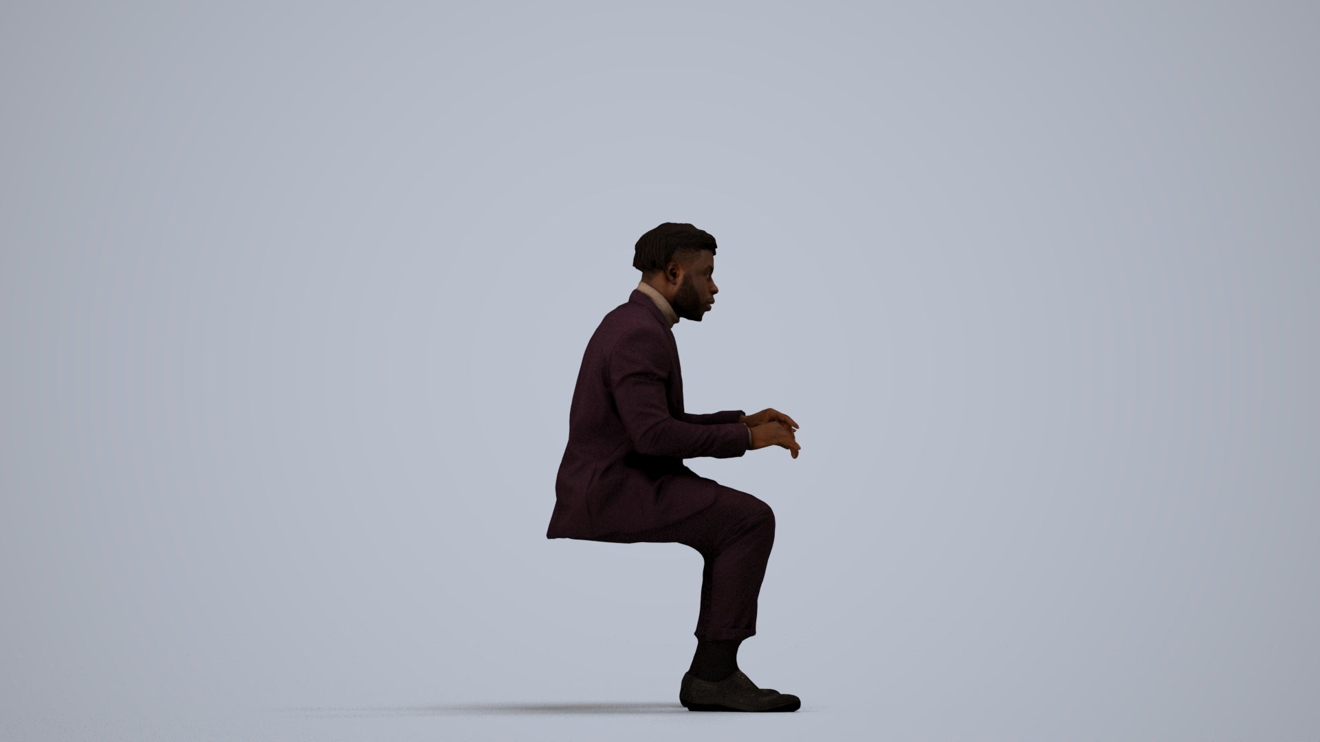3D people model man business, scanned human for 3ds Max rendering, side view render