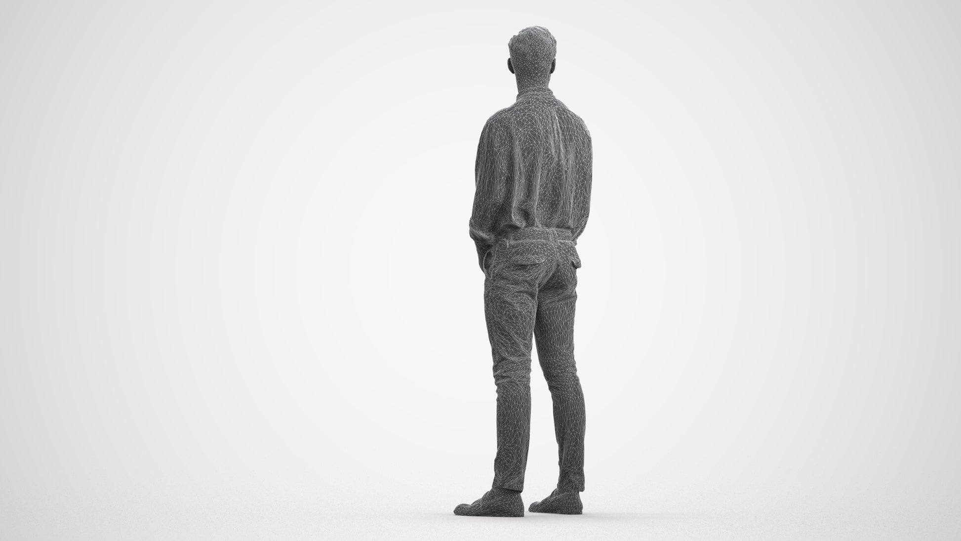 3D people model man casual standing, scanned human for 3ds Max rendering, wireframe front view