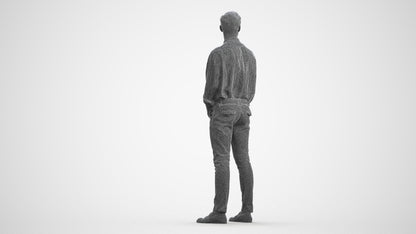 3D people model man casual standing, scanned human for 3ds Max rendering, wireframe front view