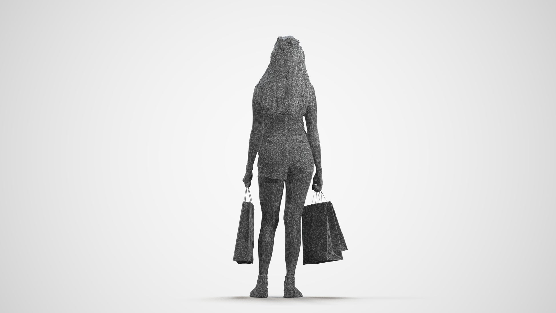 photogrammetry 3D woman casual shopping, realistic human model archviz FBX, wireframe front view