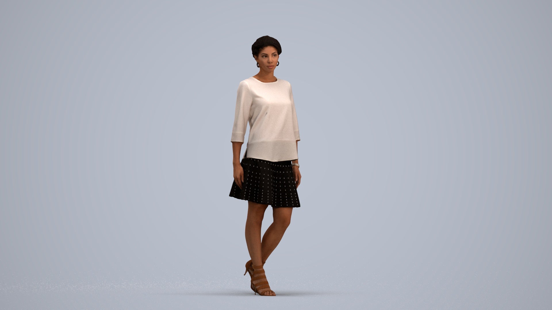 realistic 3D woman business standing, scanned archviz people for Blender and 3ds Max, standing pose render