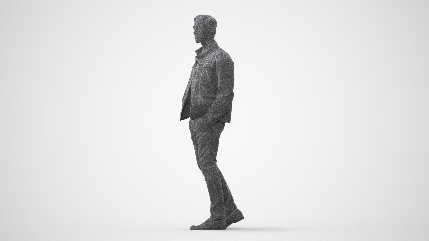 3D human model man casual walking, photogrammetry scanned person for archviz, square thumbnail