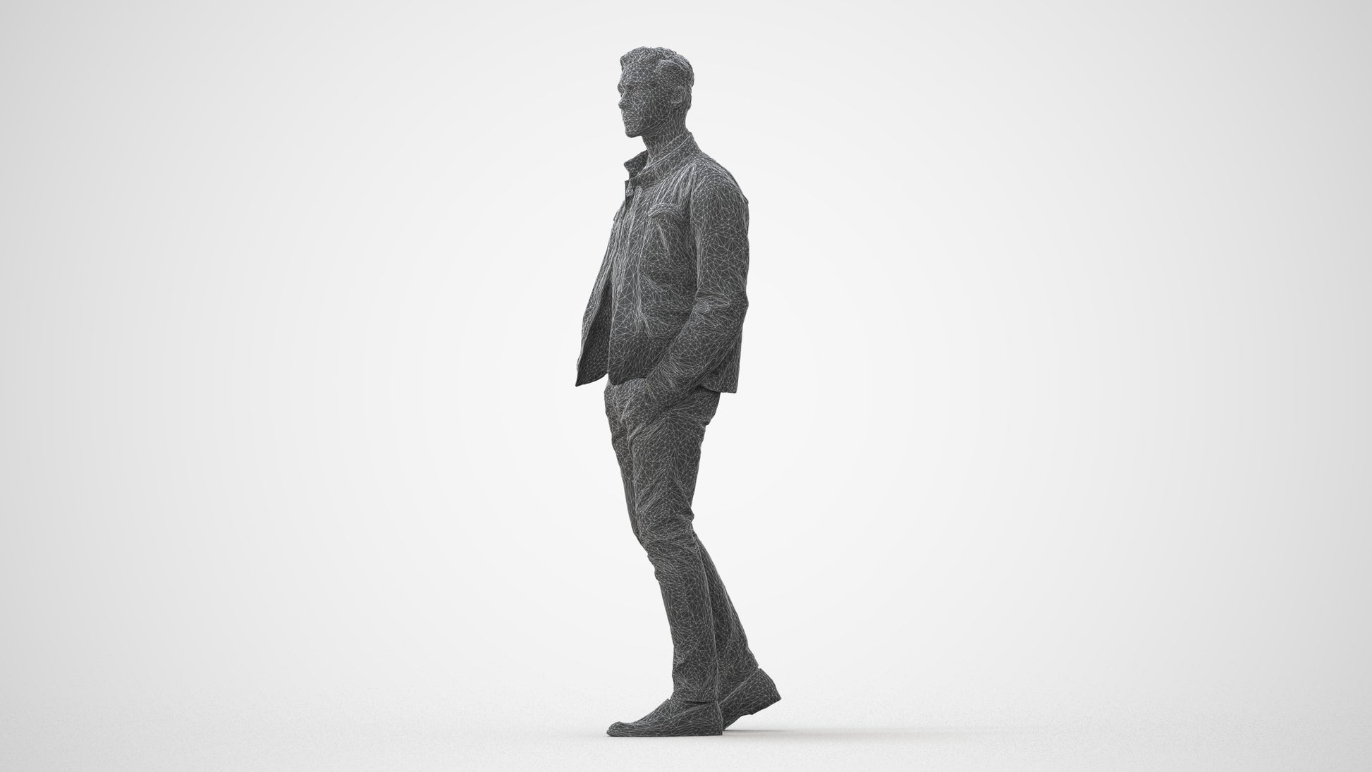 3D human model man casual walking, photogrammetry scanned person for archviz, square thumbnail