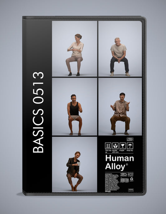 5x realistic 3D people sitting pack, scanned archviz collection for Blender and 3ds Max