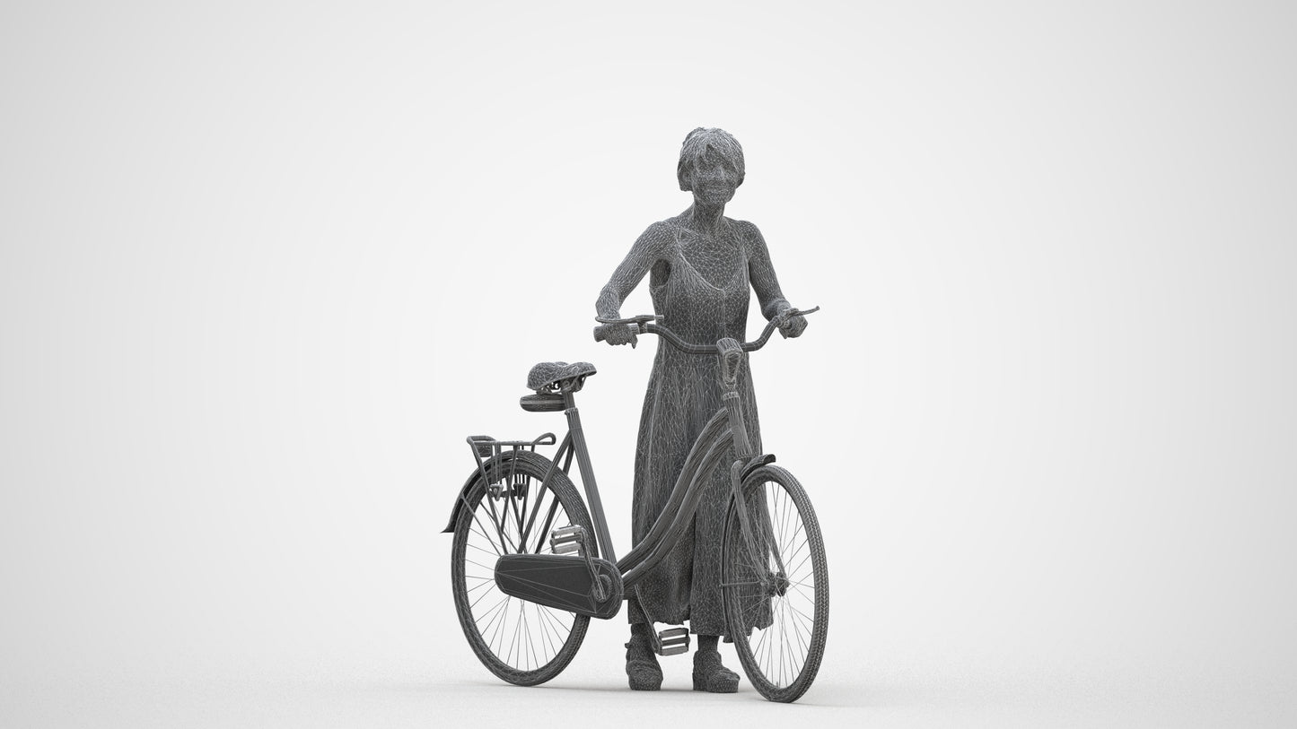 scanned 3D senior woman cycling, photogrammetry people for Enscape and V-Ray, three-quarter front view render