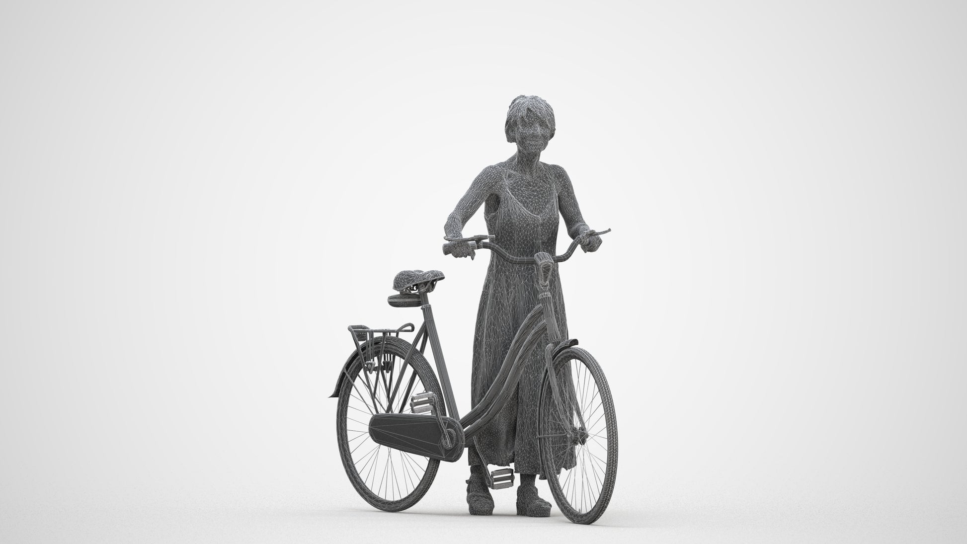 scanned 3D senior woman cycling, photogrammetry people for Enscape and V-Ray, three-quarter front view render
