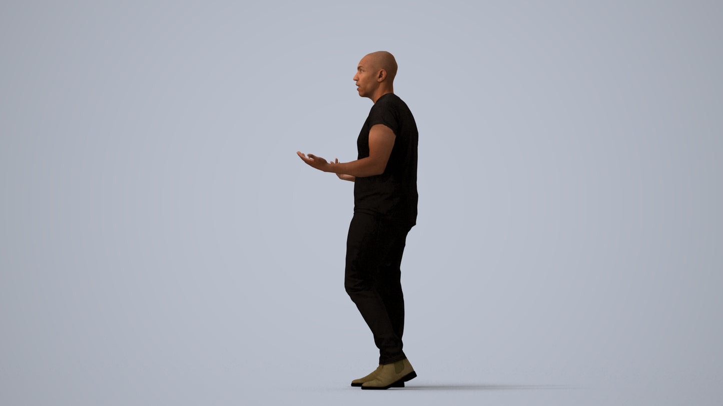 photogrammetry 3D man casual standing, realistic human model archviz FBX, three-quarter view render