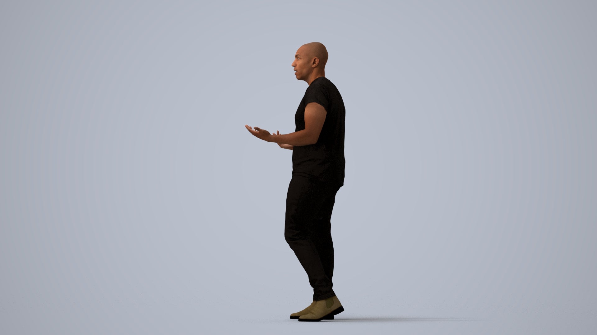 photogrammetry 3D man casual standing, realistic human model archviz FBX, three-quarter view render
