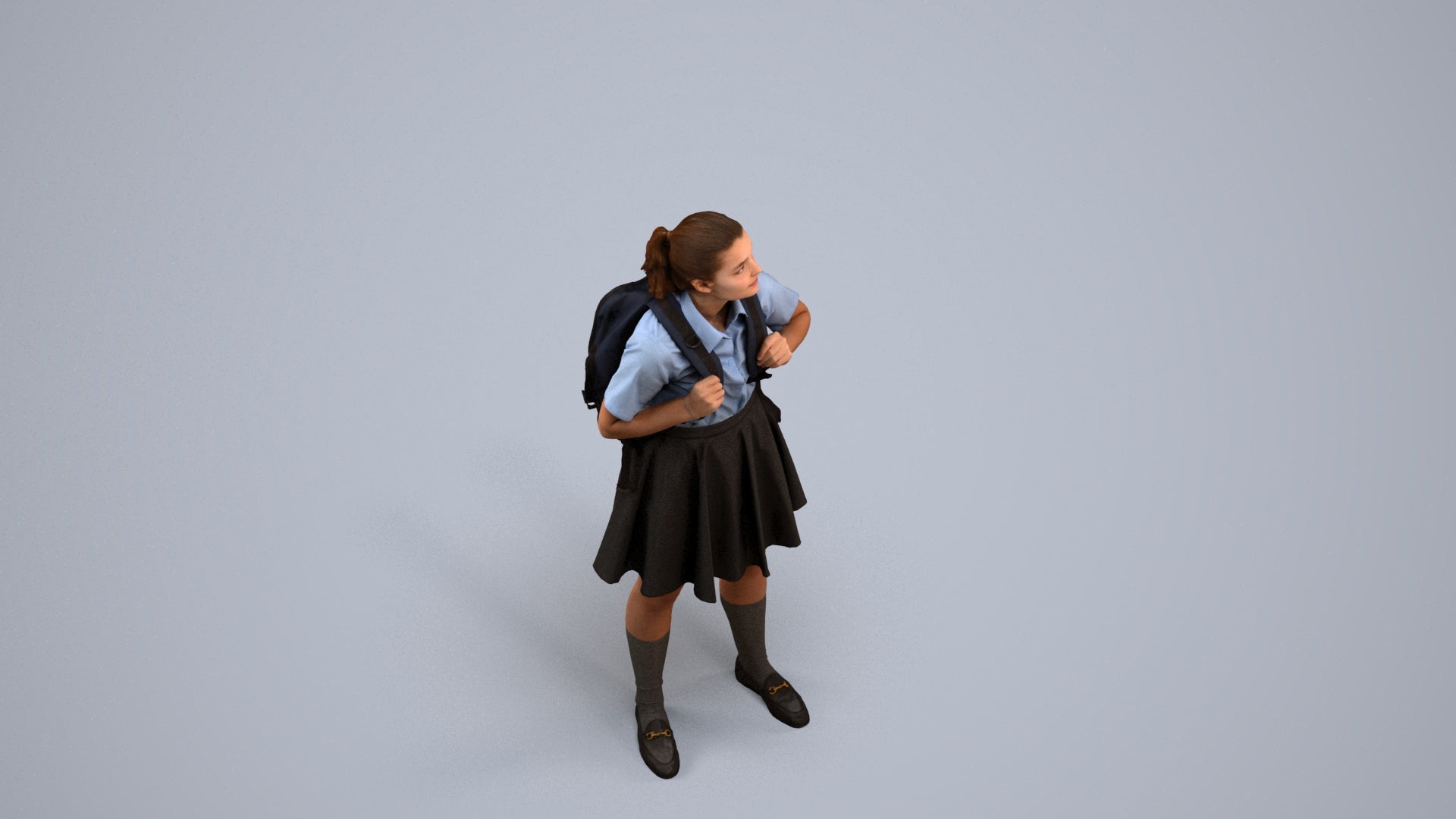 realistic 3D human girl kids, archviz people FBX OBJ for Blender, back view render