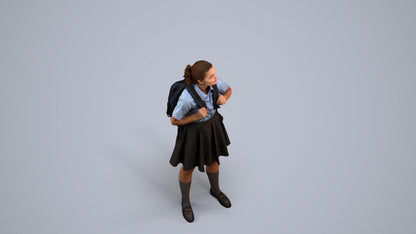 realistic 3D human girl kids, archviz people FBX OBJ for Blender, back view render