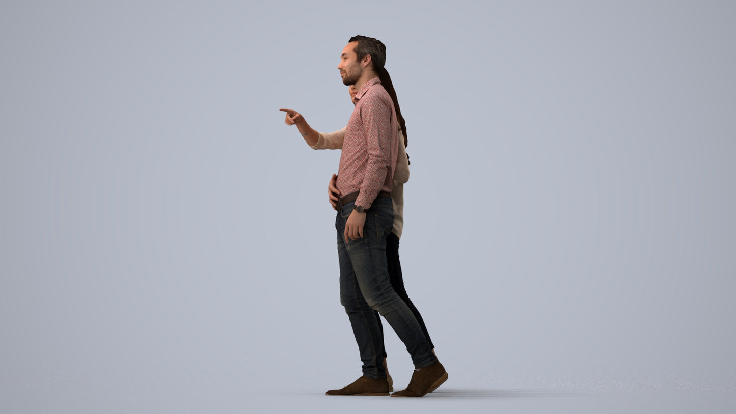 realistic 3D woman casual couple, scanned archviz people for Blender and 3ds Max, three-quarter view render