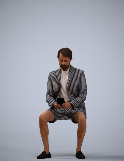 3D scanned man sitting business, photorealistic archviz people for Enscape and SketchUp