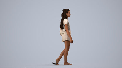 3D people model woman casual walking, scanned human for 3ds Max rendering, side view render