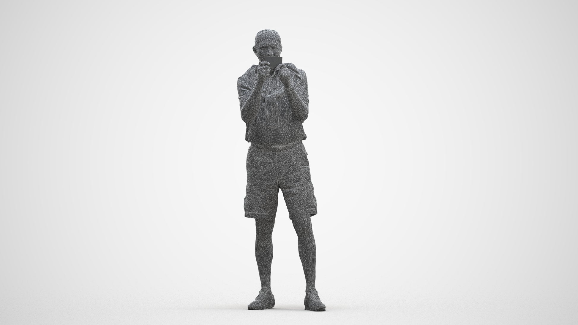 realistic 3D senior man casual standing, scanned archviz people for Blender and 3ds Max, three-quarter front view render