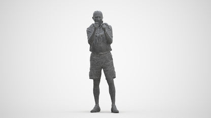 realistic 3D senior man casual standing, scanned archviz people for Blender and 3ds Max, three-quarter front view render