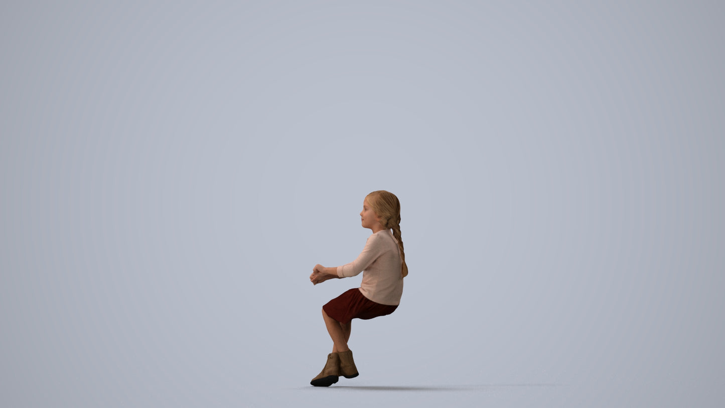 realistic 3D human girl casual kids, archviz people FBX OBJ for Blender, three-quarter view render