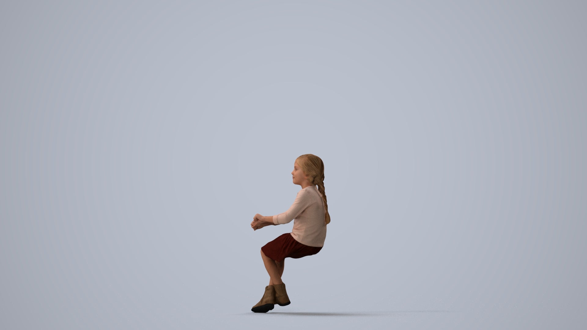 realistic 3D human girl casual kids, archviz people FBX OBJ for Blender, three-quarter view render