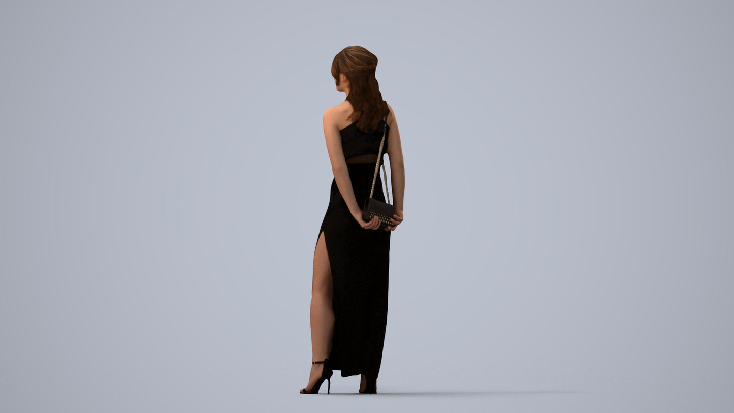 3D scanned woman formalaffairs formal, photorealistic archviz people for Enscape and SketchUp, three-quarter view render