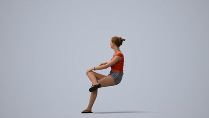 3D scanned girl sitting casual, photorealistic archviz people for Enscape and SketchUp, three-quarter view render