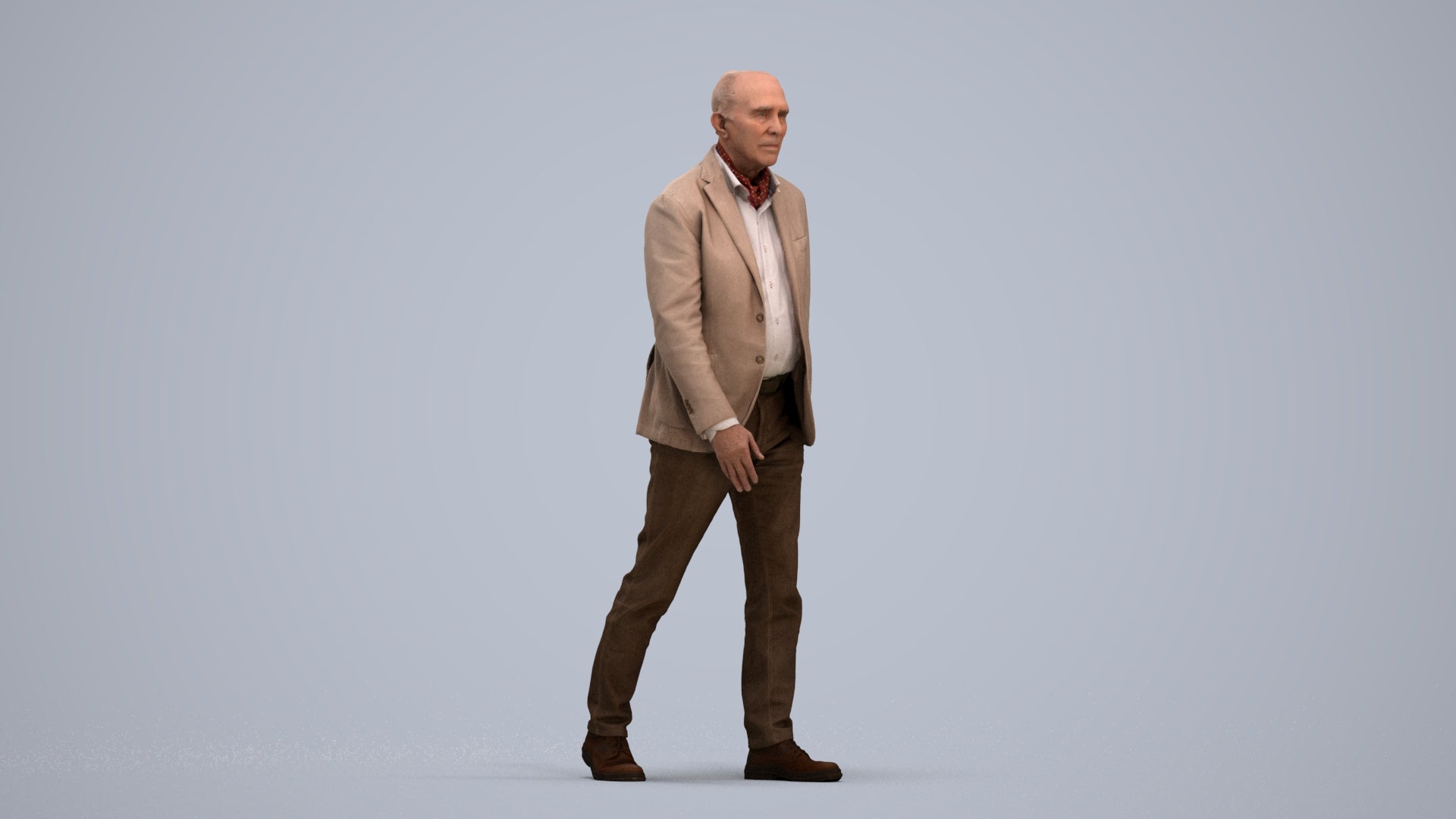 3D scanned senior man walking business, photorealistic archviz people for Enscape and SketchUp, standing pose render