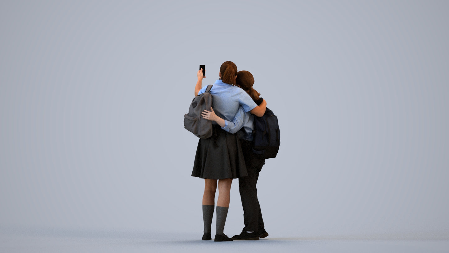 realistic 3D woman casual shopping, scanned archviz people for Blender and 3ds Max, front view render