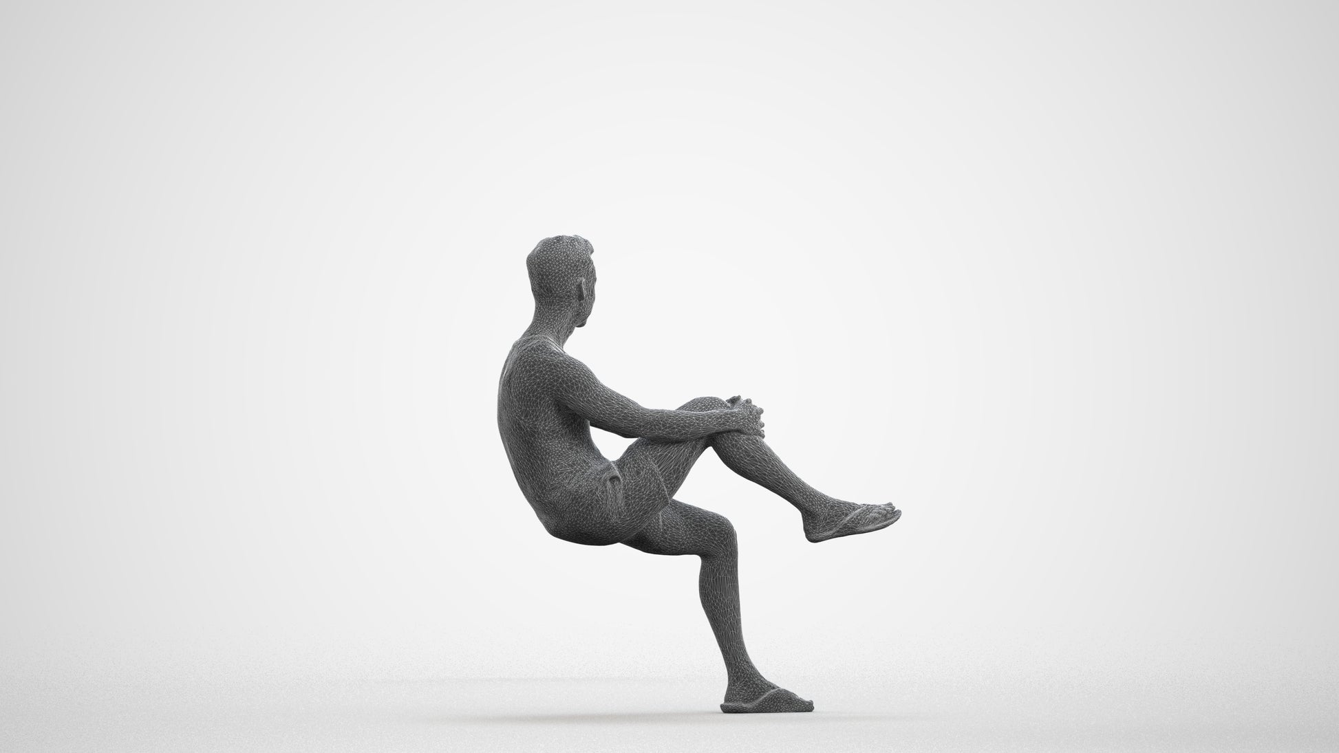 realistic 3D people man casual sitting, render-ready for V-Ray and Corona, FBX OBJ, wireframe front view