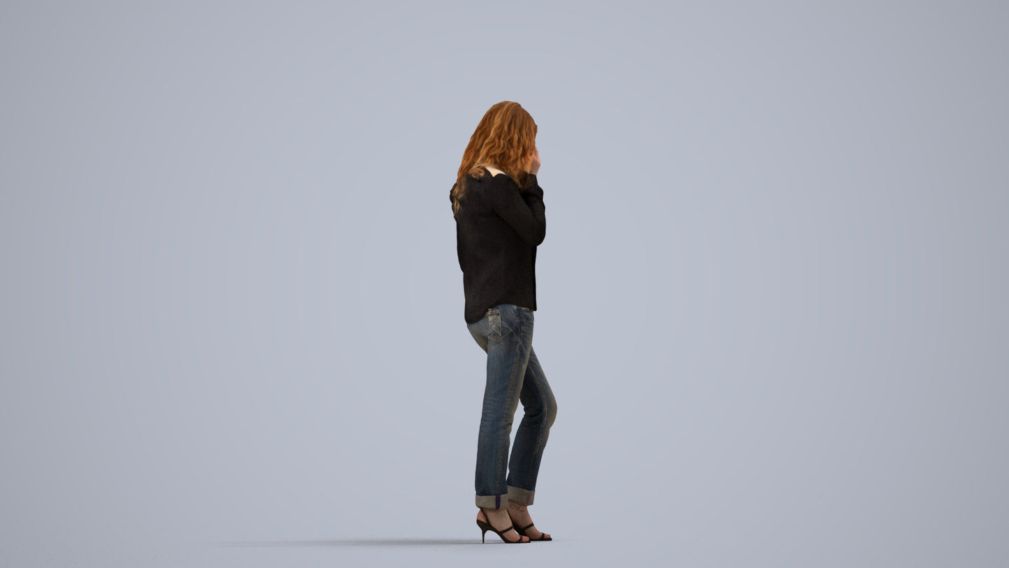 realistic 3D people woman casual walking, render-ready for V-Ray and Corona, FBX OBJ, side view render