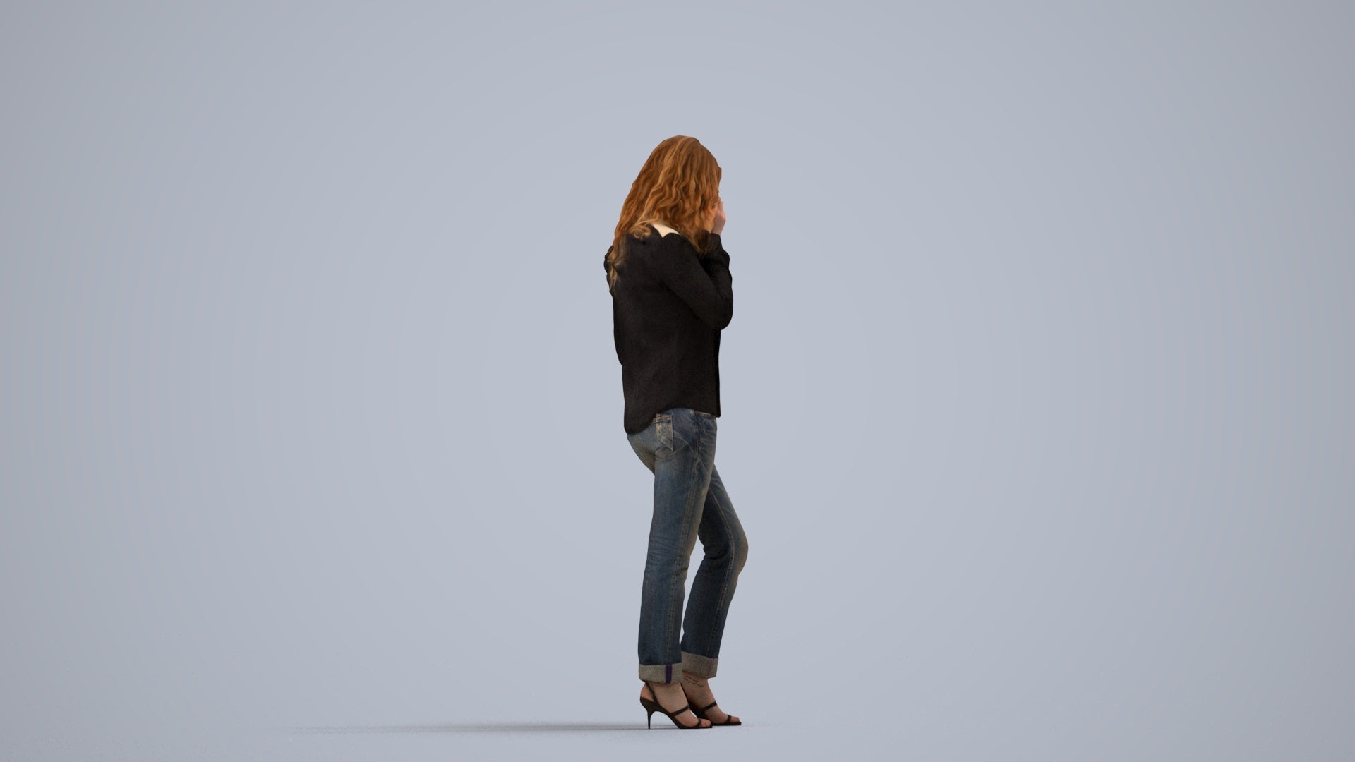 realistic 3D people woman casual walking, render-ready for V-Ray and Corona, FBX OBJ, side view render