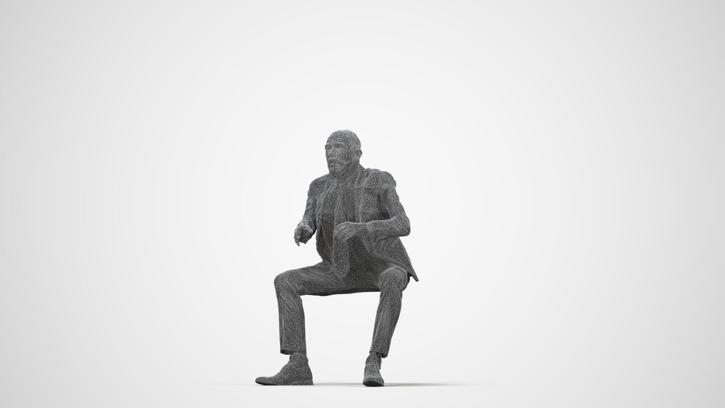 3D scanned senior man business, photorealistic archviz people for Enscape and SketchUp, wireframe back view