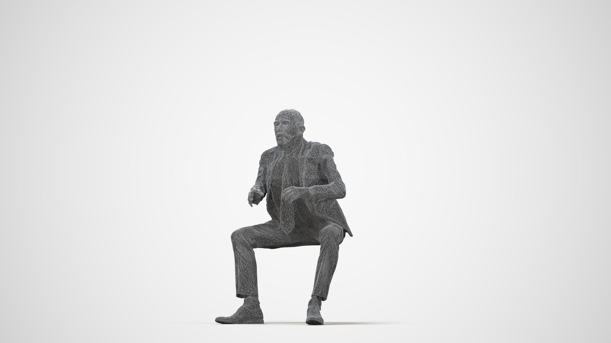 3D scanned senior man business, photorealistic archviz people for Enscape and SketchUp, wireframe back view