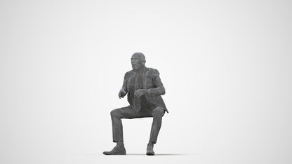 3D scanned senior man business, photorealistic archviz people for Enscape and SketchUp, wireframe back view