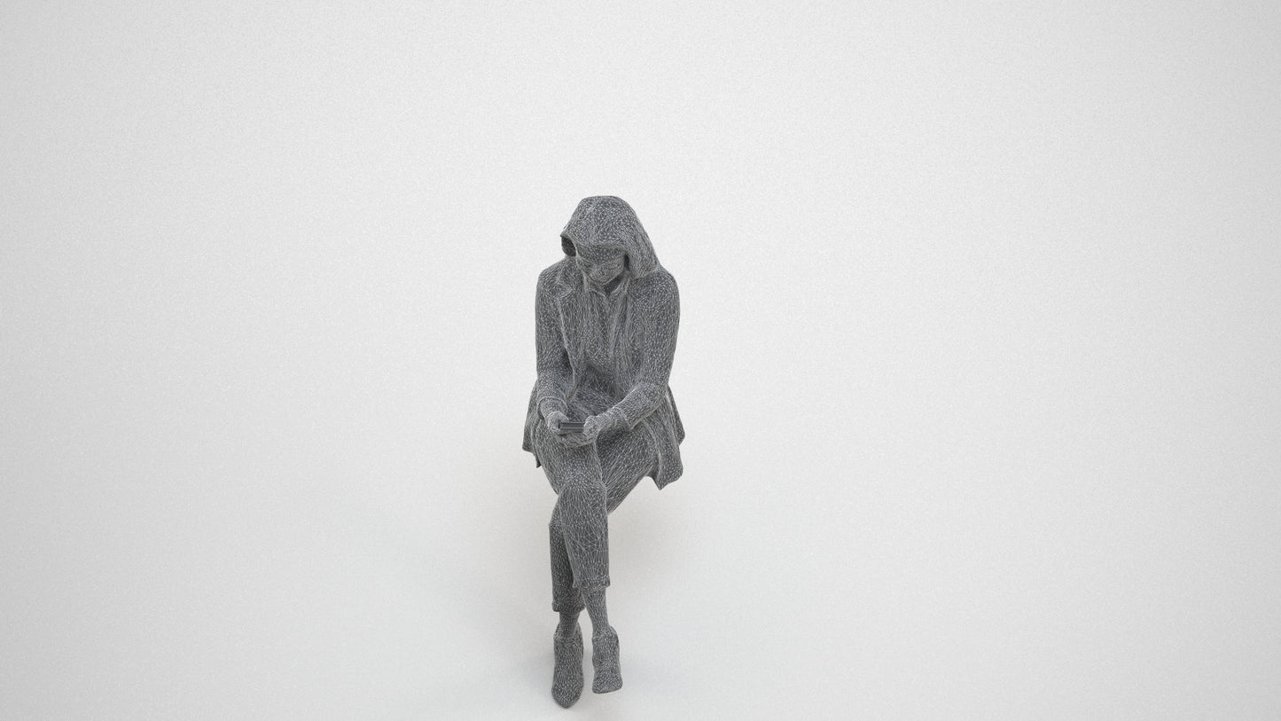 realistic 3D human woman business, archviz people FBX OBJ for Blender, wireframe three-quarter view
