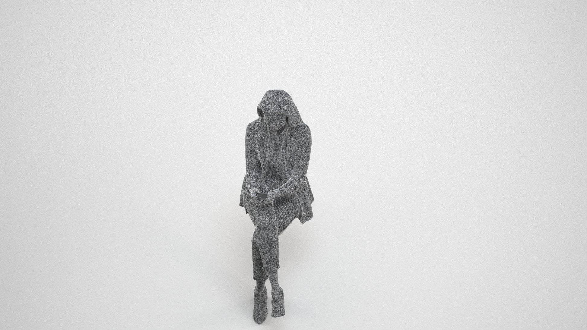 realistic 3D human woman business, archviz people FBX OBJ for Blender, wireframe three-quarter view