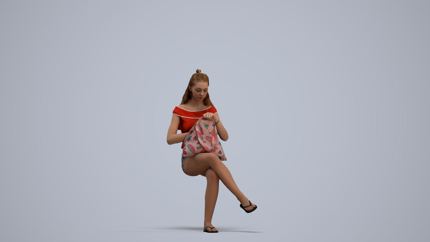 photogrammetry 3D girl casual sitting, realistic human model archviz FBX, standing pose render