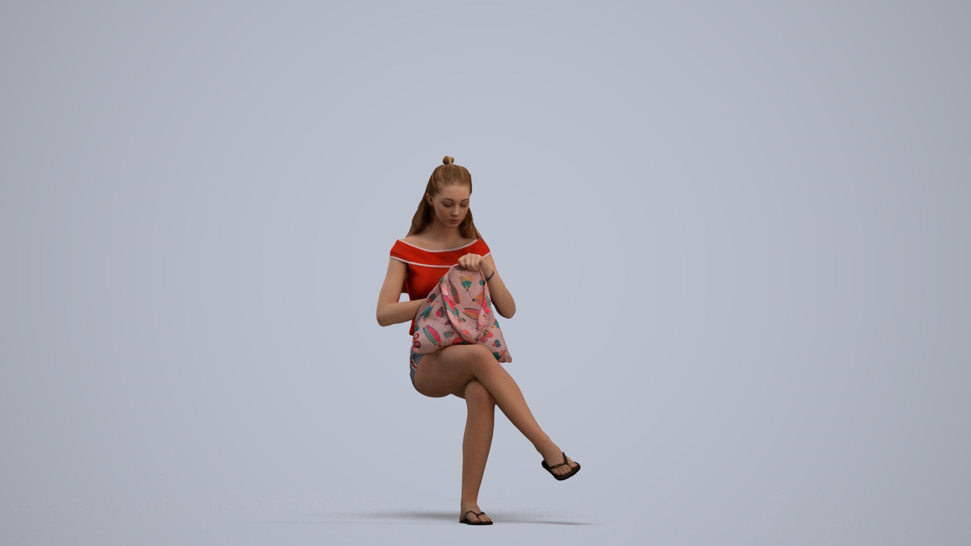 photogrammetry 3D girl casual sitting, realistic human model archviz FBX, standing pose render