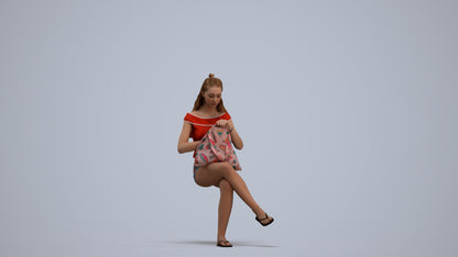 photogrammetry 3D girl casual sitting, realistic human model archviz FBX, standing pose render