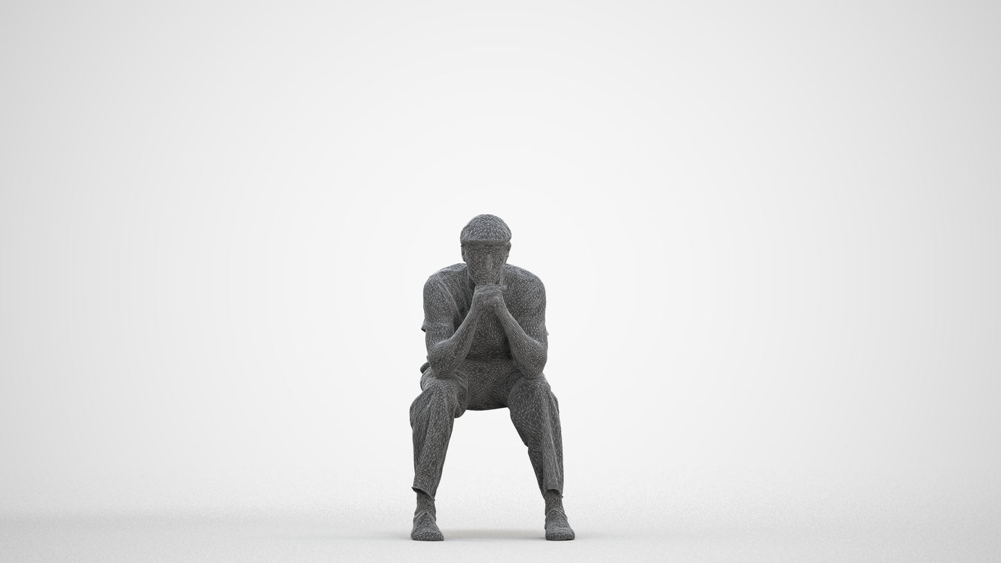 3D scanned man sitting casual, photorealistic archviz people for Enscape and SketchUp, three-quarter front view render