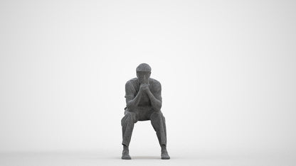 3D scanned man sitting casual, photorealistic archviz people for Enscape and SketchUp, three-quarter front view render